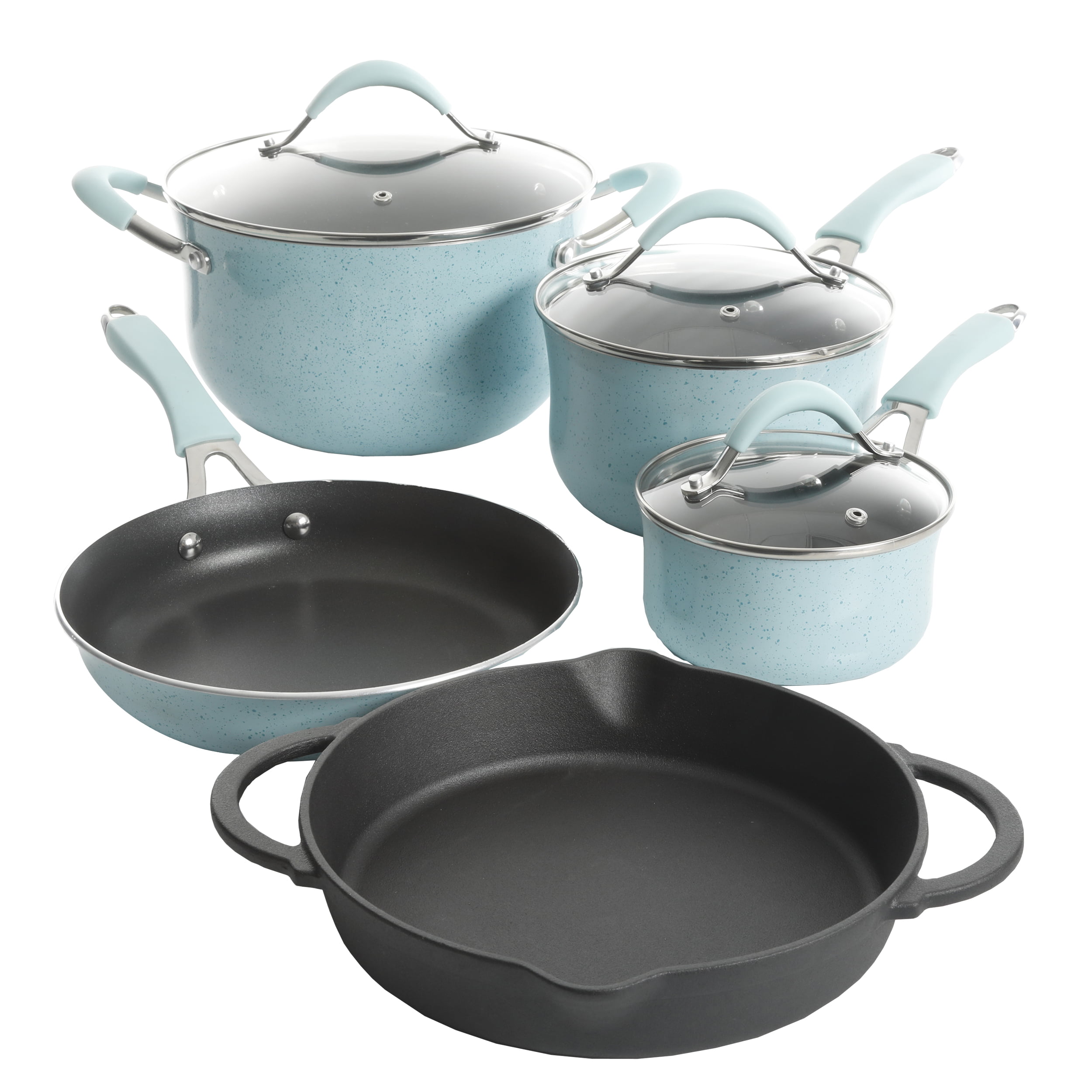 The Pioneer Woman Vintage Speckle 24-Piece Cookware Combo Set in Turquoise  bundle with Copper Charm Stainless Steel Copper Bottom Cookware Set, 10  Piece : : Home