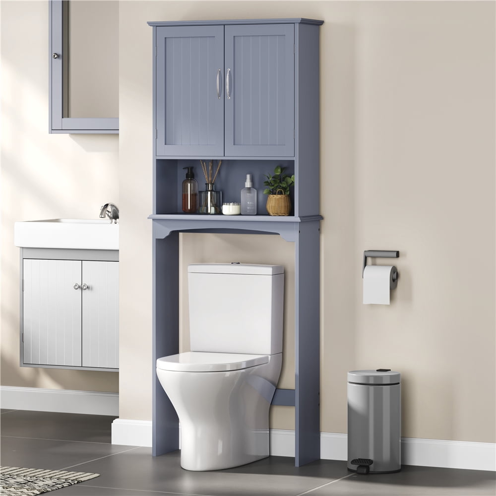 Yaheetech 3-Tier Over-the-Toilet Storage Cabinet with Adjustable Shelf, 248L Capacity, Gray (1 Piece)