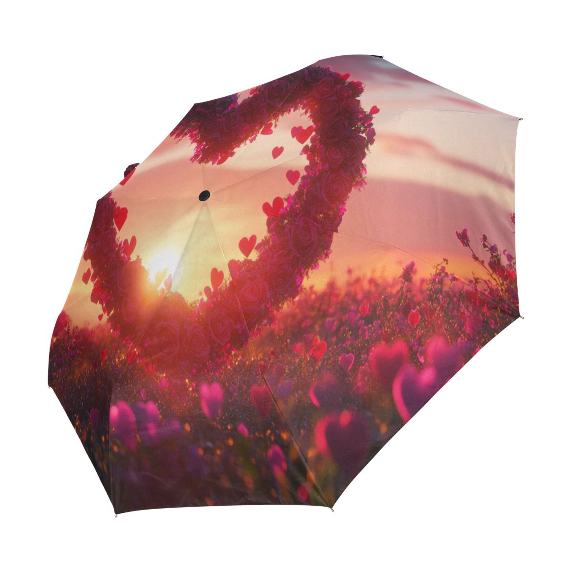 YAZAOO One-Touch Auto Open Close Rain Umbrella With Creative Heart Shaped Rose Pattern