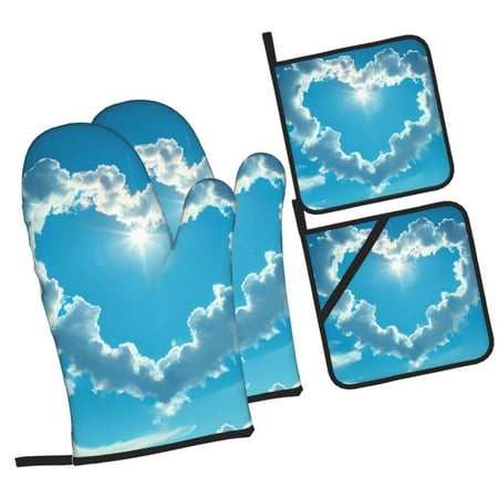 

Zeuib Heart Shaped Cloud Oven Mitts and Potholders BBQ Gloves Kitchen Oven Glove High Heat Resistant 500 Degree Extra Long Oven Mitts and Potholder with Non-Slip Silicone Surface for Cooking