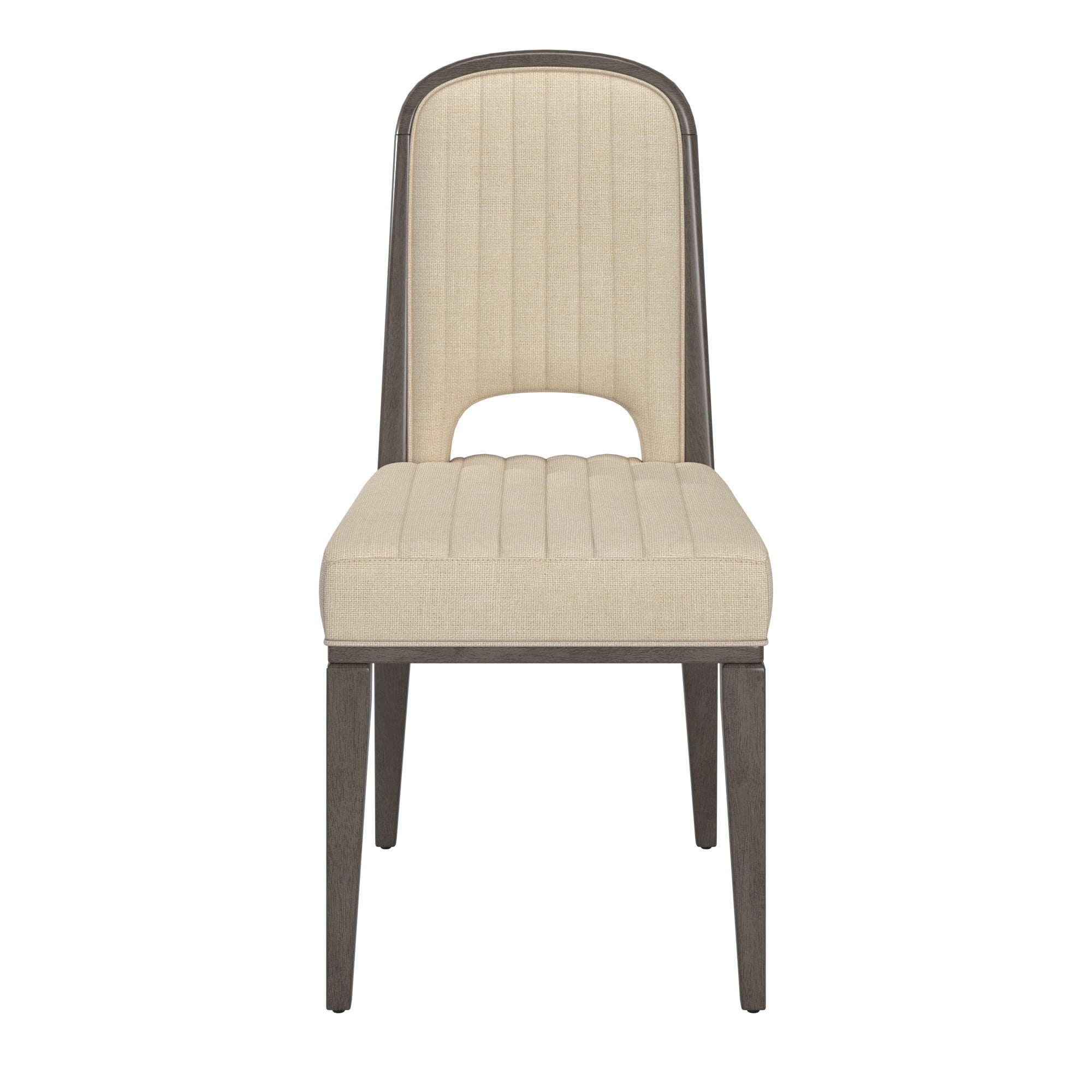 Weston Home Alta Wood Finish Cream Fabric Channel Stitching Dining Chair, Set of 2, Gray