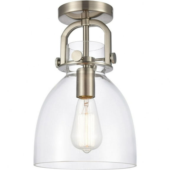 412-1F-SN-8CL Innovations Lighting Newton-One Light Flush Mount-8 Inches Wide by 12.5 Inches High-Brushed Satin Nickel Finish