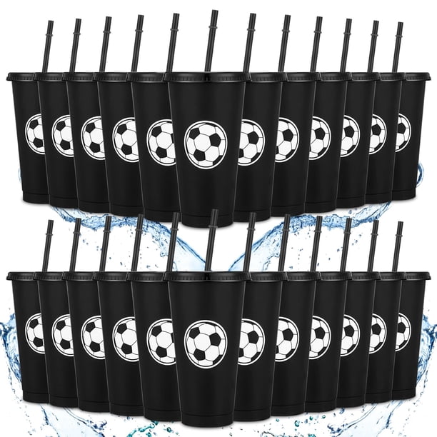 Domensi 24 vasos plásticos de fútbol de 710 ml con tapa y popote