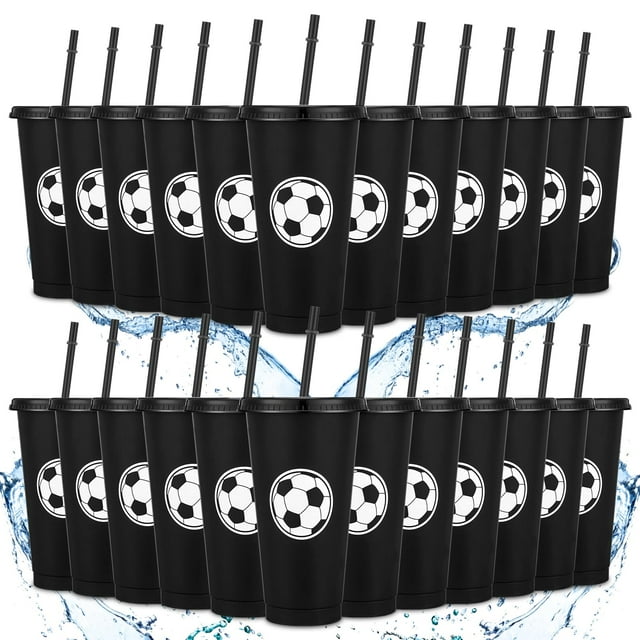 Domensi 24 vasos plásticos de fútbol de 710 ml con tapa y popote