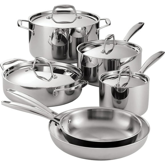 Tramontina Tri-Ply Clad Stainless Steel 10-Piece Cookware Set with Lids, Pots and Pans Kitchen Set