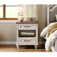 thumbnail image 2 of WAMPAT Table de Chevet avec Station de Recharge, Table d'Appoint Style Ferme, Ports USB et Prises de Courant, 2 Tiroirs et Rangement Ouvert pour Salon, Chambre, Blanc Antique, 2 of 8