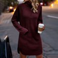 thumbnail image 2 of High Neck Sweater Dress for Women Fall Winter Casual Knit Loose Turtleneck Long Sleeve Dress Curved Hem Sweaters (Medium, Wine), 2 of 5