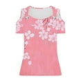 thumbnail image 6 of USSUMA Festival Gift Tops for Women Trendy Short Sleeve V Neck Floral Prints Loose Tunic Metal Ring Camisole Shirt Tops Off Shoulder Slip Tshirt Fashion Womens Clothes for Trekking Watermelon Red Xxl, 6 of 6