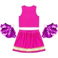 thumbnail image 4 of Sinleey Costume de Cheerleading pour Filles Uniforme de Cheerleader Robe Tenue de Fête Ensemble Haut avec Jupe Plissée et Pompons Rose Vif 8, 4 of 7