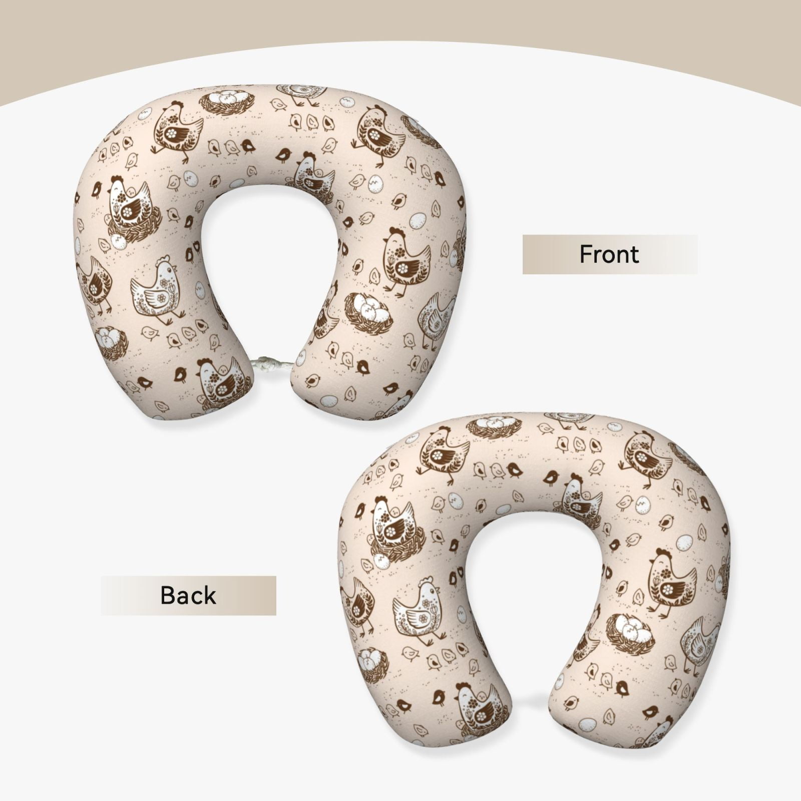 Xecao Chicken With Floral Print Memory Foam Cervical Neck Pillow Versatile U-Shaped Pillows for Home,Office,Camping,Travelling,Soft Washable Cover
