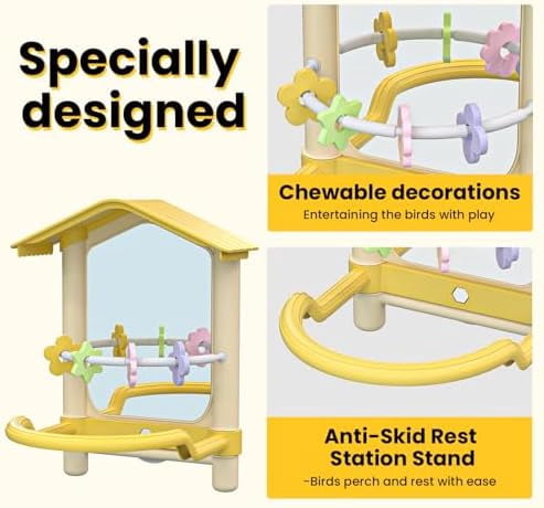 8.1 Inch Pet Bird Mirror with Perch Stand and Parakeet Chew Toys,Parrot Toys Bird Cage Decorative Accessory, Helps Birds Release Stress for Canaries Budgies Lovebirds Conures Cockatiels (Pink)