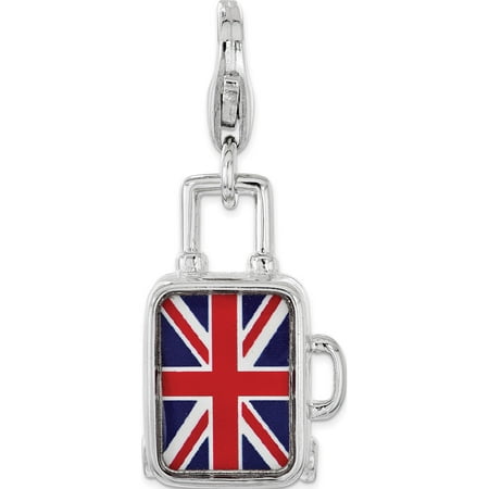 Leslies Fine Jewelry Designer 925 Sterling Silver Enameled British Flag Suitcase Lobster Clasp Pendant