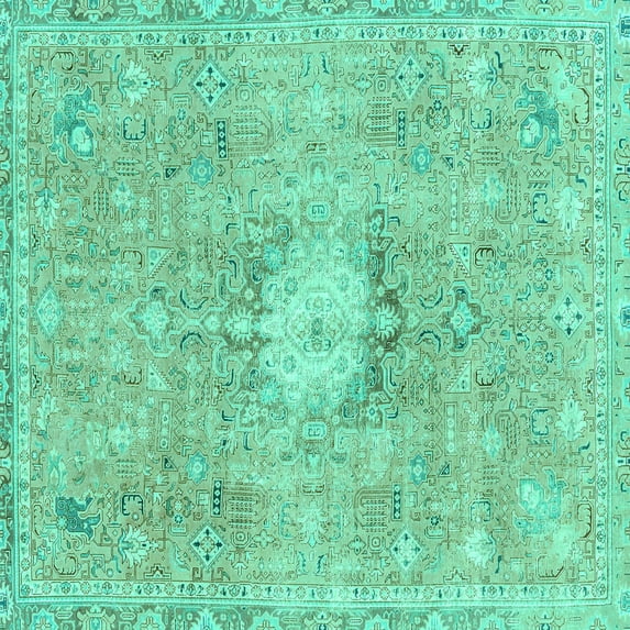 Ahgly Company Machine Washable Indoor Square Abstract Turquoise Blue Modern Area Rugs, 6' Square