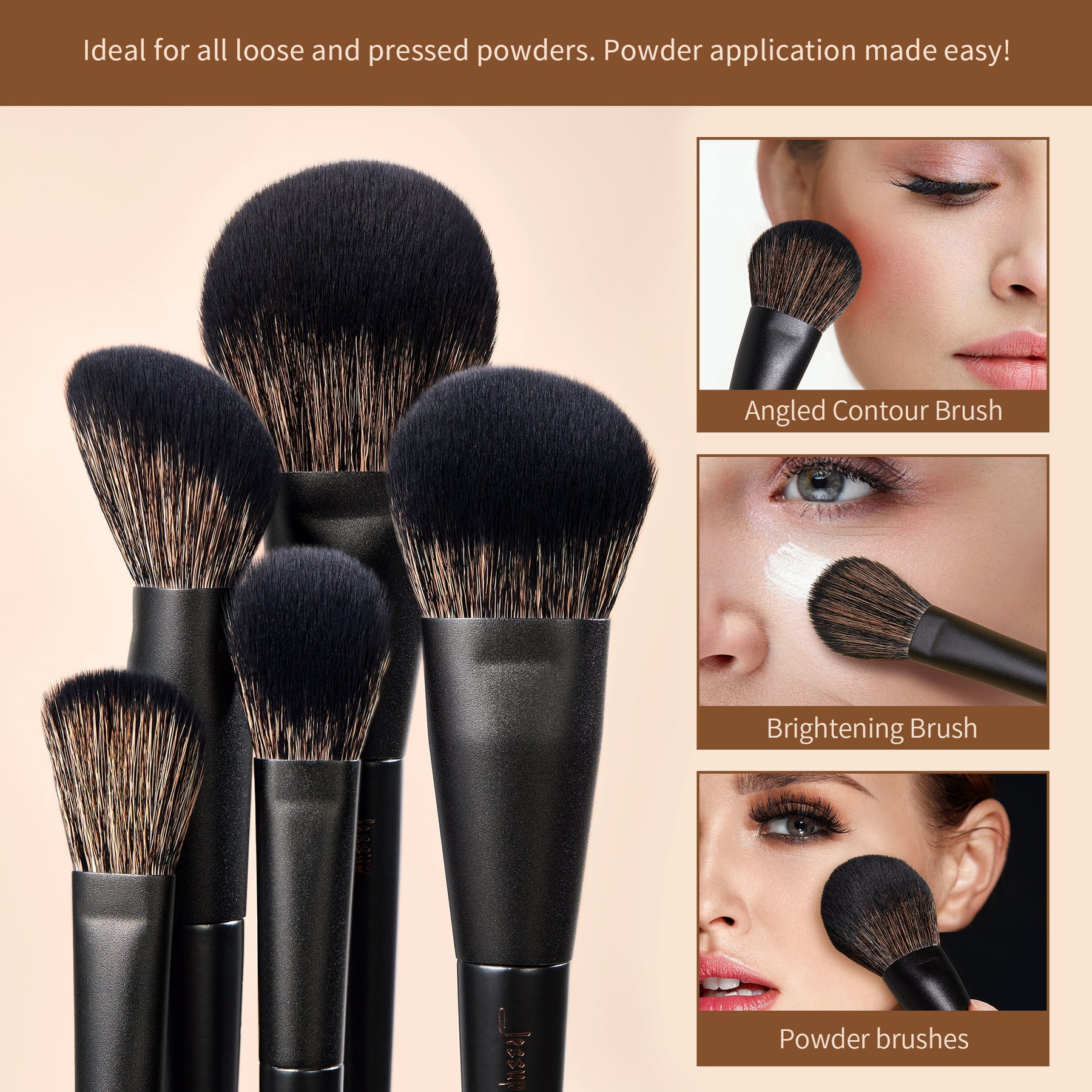 Jessup 14Pcs Synthetic Makeup Brush Set for Foundation, Eyeshadow, Contour, Concealer, Powder, Eyeliner, Crease, Eyebrow, Blending, Black T336
