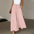 thumbnail image 2 of RYDCOT Women's Summer Solid Color Button High Waist Wide Leg Palazzo Pants with Pockets Pink, 2 of 8