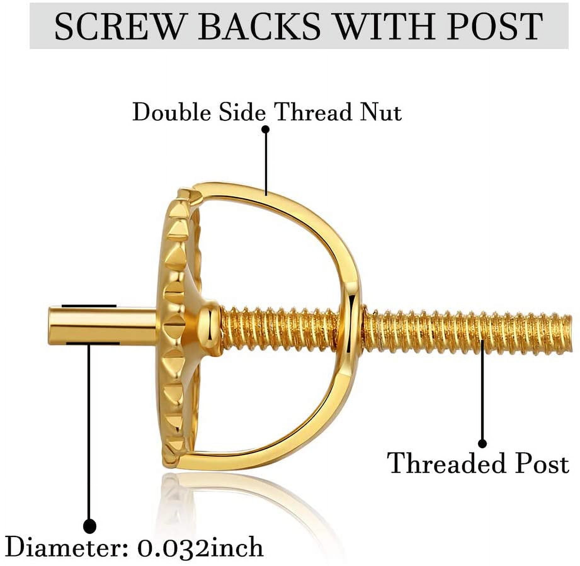 3 Pairs Screw Earring Backs for Studs, 14K Gold Plated 925 Silver Secure Locking Hypoallergenic Screw Earring Backs Replacement,Screw Backs Fit forThreaded Post 0.032"(6mm) - image 5 of 5