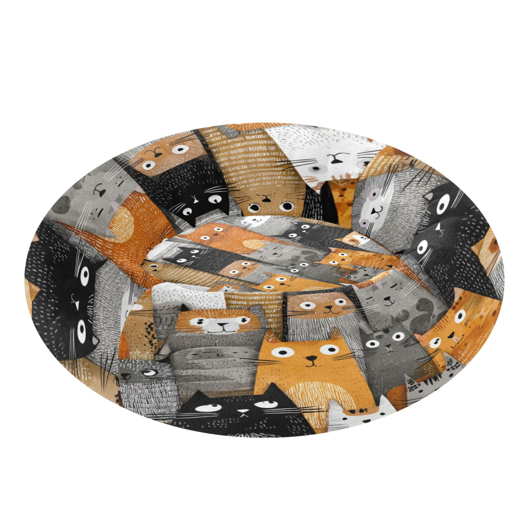 Iauyy Pet Couch Donut Cat Bed for Indoor Cats/Small Dogs Washable & Machine with Non-slip Bottom Calming Cat Furniture, Cartoon Illustration (XS)