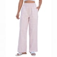 thumbnail image 2 of Linen Pants for Women Wide Leg Trendy Pull On High Rise Striped Elastic Smock Waist Beach Vacation Palazzo Pants, M, 2 of 5