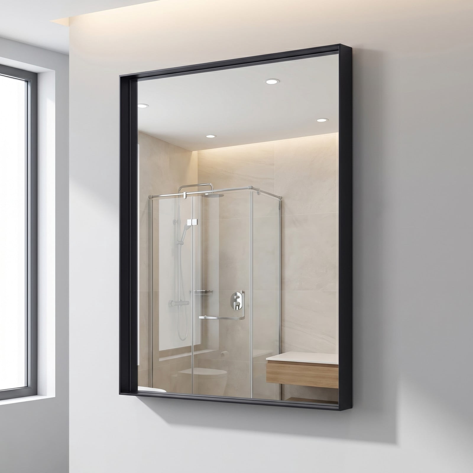 Gleamira 28"x36" Bathroom Wall Mounted Mirror Vanity Rectangular Mirror with Deep Frame, Black