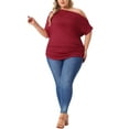 thumbnail image 2 of Agnes Orinda Women's Plus Size Tops Solid One Shoulder Short Sleeve Casual Blouses 4X Burgundy, 2 of 6