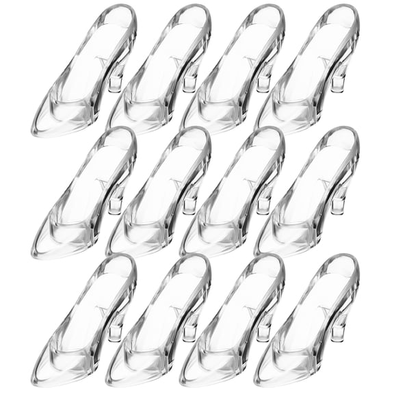 GAXIRE 12 Pcs Clear High Heel Princess Slippers Crystal Shoe Decorations Party Favors Glass Slippers for Girls and Kids