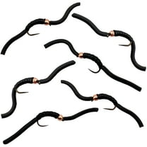 Thor Outdoor 6 Pc Squirmy Wormy Set, Black Size #10 - Barbless Wet Worm Fly Fishing Flies for Trout, Panfish, Bass