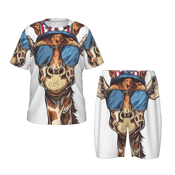 Balery American Giraffe Style Conjunto de Pijama Infantil de Manga Corta con Estampado – Ropa de Dormir de Algodón Suave-Medium