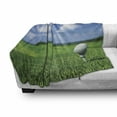 thumbnail image 3 of Golf Soft Flannel Fleece Throw Blanket, Professional Golf Ball on Tee on the Grass in Sunny Day Outdoor Sports, Cozy Plush for Indoor and Outdoor Use, 50" x 70", Violet Blue Green White, by Ambesonne, 3 of 6