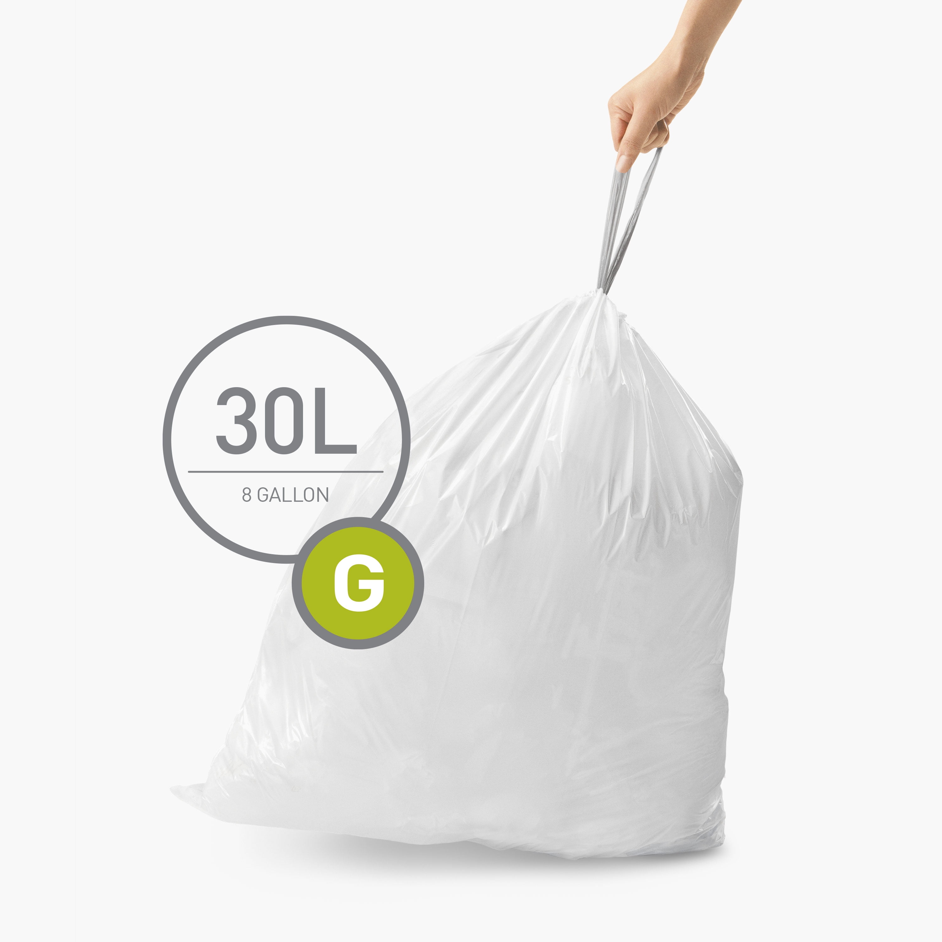 simplehuman Code J Custom Fit Drawstring Trash Bags in Dispenser Packs, 30  Liter / 8 Gallon, White – 240 Liners