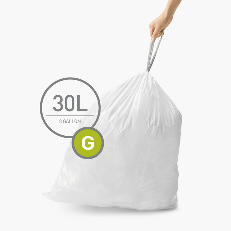 simplehuman Code G Custom Fit Drawstring Trash Bags in Dispenser Packs, 30  Liter / 8 Gallon, White – 100 Liners 