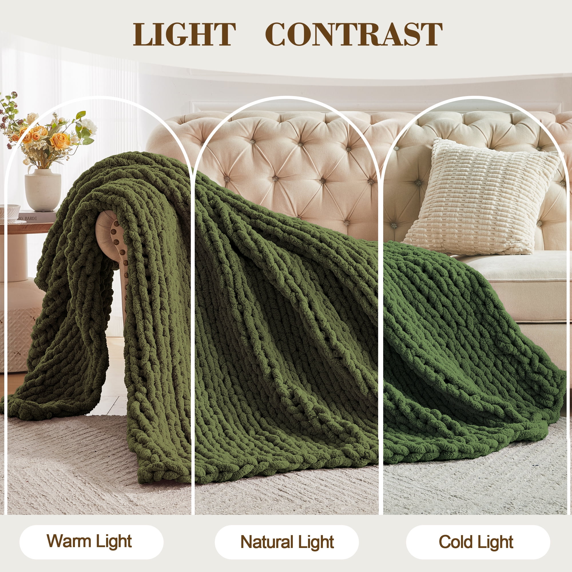 Carriediosa Chunky Knit Throw Blanket Handmade Soft Throws for Couch Sofa Bed, 50" x 60" Olive Green