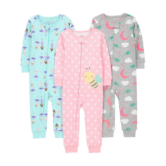 Pijama de algodón sin pies para bebés, paquete de 3 unidades, ajuste ceñido, de 6 a 9 meses