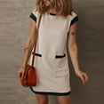 thumbnail image 4 of Tauxra Women's Sleeveless Shift Dress, Ribbed Contrast Knit Dress with Round Neck and Side Pockets, Casual Summer Dress for Warm Weather, Stretchy and Breathable Knit Fabric for Daily, 4 of 6