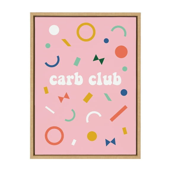 Kate and Laurel Sylvie Carb Club Framed Canvas Wall Art by Duchess Plum, 18x24 Natural, Humorous Art for Wall