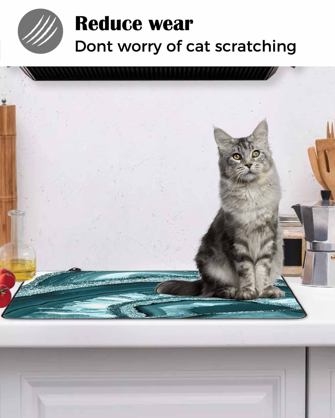 nqOlkjepod Large Induction Cooktop Protector Mat 24"x21", Teal Marble Stove Top Covers for Electric Stove, Vintage Vintage Chic Abstract Texture Stove Burner Cover Mats, Glass Top Stove Cover