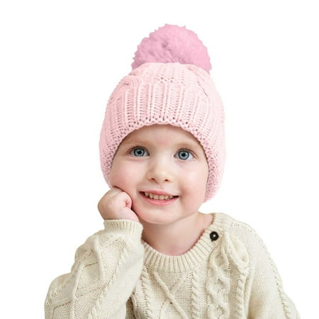 

BIZIZA Toddler Baby Hats Beanie Cute Warm Pompom Solid Color Caps for 0-3Y Newborn Pink One Size