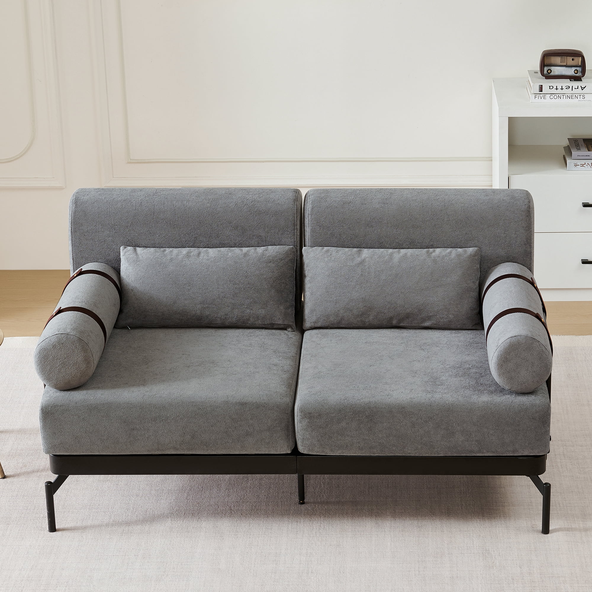 Euroco Modern Loveseat Sofa with Cylindrical Armrests, USB Charging Ports, Thick Cushions, Steel Frame & High Legs – 59" Wide, Chenille Upholstery, Easy Assembly