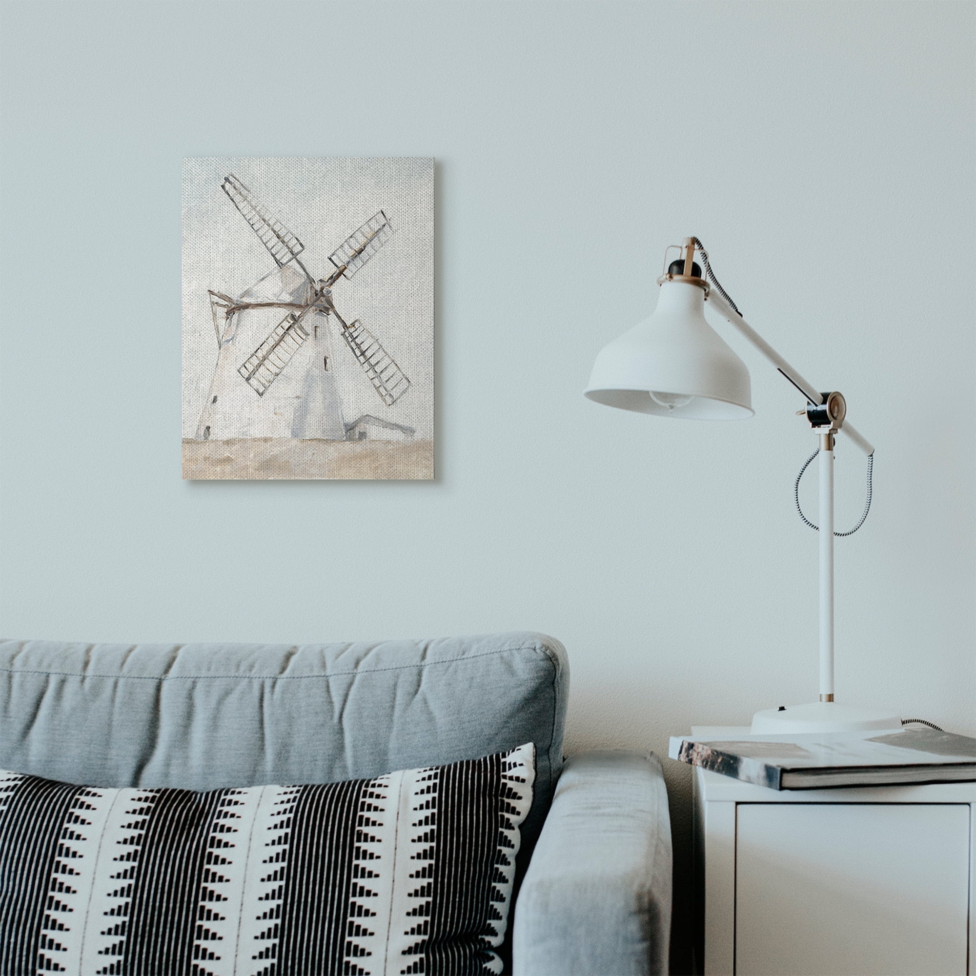 Stupell Home Décor Windmill Farm Landscape Neutral Brown Blue Painting Canvas Wall Art by Ethan Harper