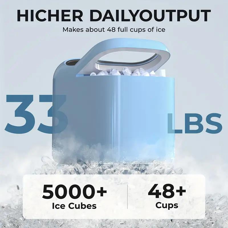 Countertop Ice Maker, Portable Ice Machine, Self-Cleaning, Basket and Scoop, 6mins Quicklce Making, 33lbs/24Hrs,2 Sizes of Bullet Ice,for Home,Kitchen,Party,Green