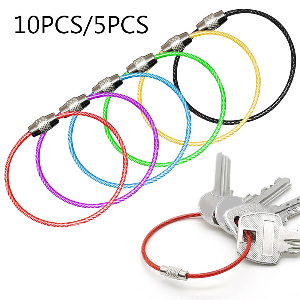 5 EDC Carabiner Key Holder Wire Keyrings Cable Rope Screw Locking Key Chain 