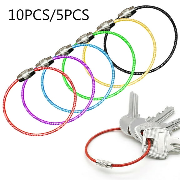 Naierhg 5/10Pcs Durable Steel Wire Rope Ring Connector Keychain Key Holder Hanging Cable