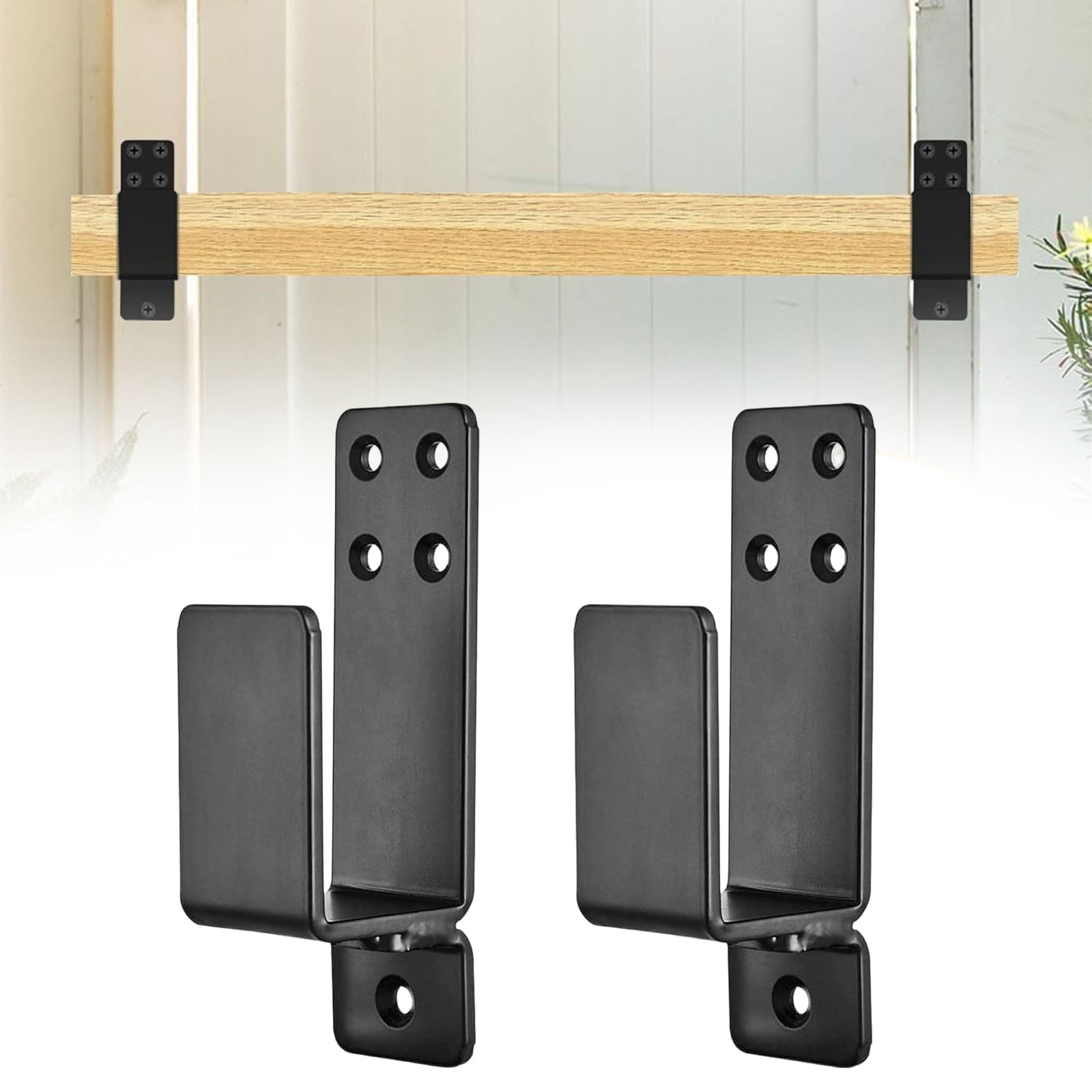 2 Pcs Heavy Duty Door Bracket, U-Shaped Security Bar Holder, Thickened Door Barricade Bracket, Household Safety Mount, Anti-Intrusion Support Bracket, Fixed Bar Fitting for Garage, Basement