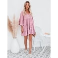 thumbnail image 4 of Casual Ruffle Dress for Women Bell Sleeve V Neck Fringe A-line Babydoll Loose Shift Dresses, Green, Large, 4 of 5