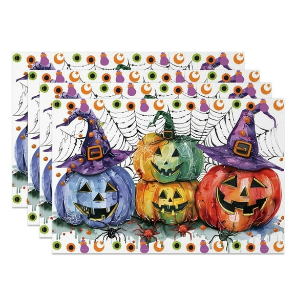 SUNOLIFE Halloween Pumpkins Placemats Set of 4,Holiday Party Table Decorations 12x18 inch