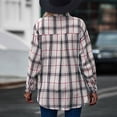 thumbnail image 3 of Womens Plaid Shacket Jacket Fall Fashion 2025 Long Sleeve Button Up Flannel Shirt Winter Clothing Woolen Coats Gray,M, 3 of 6
