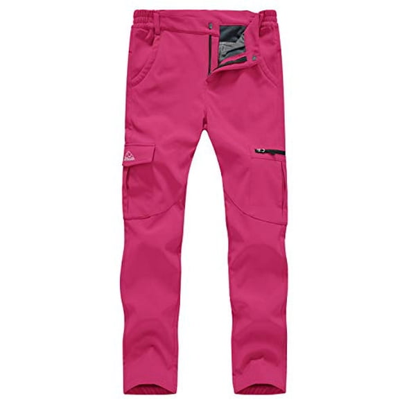 Gopune Pantalon de Ski Imperméable Coquille Souple pour Femmes Randonnée en Plein Air Doublé Polaire (Rose Rouge,G)