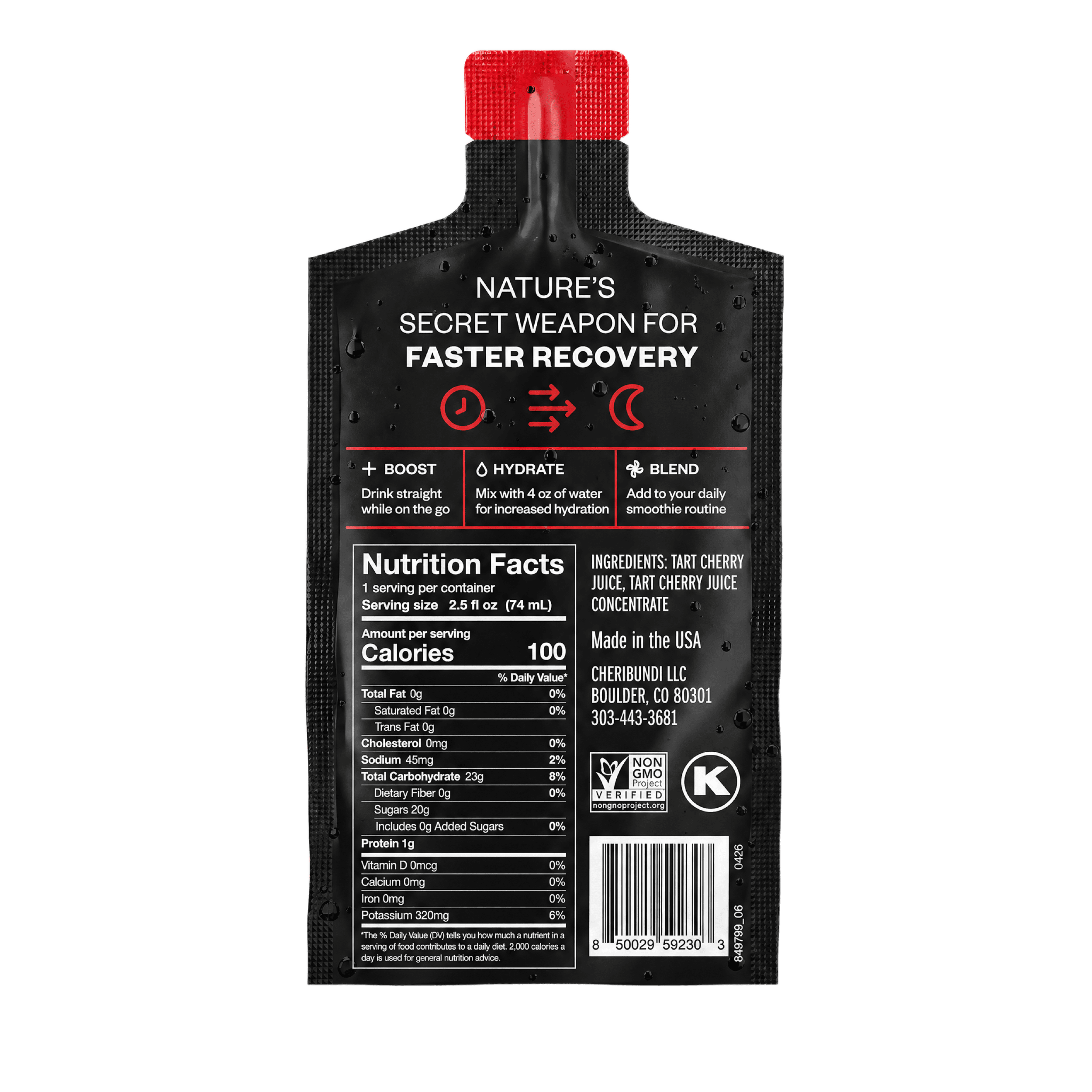 Cheribundi Pure Tart Cherry Shot, Natural Sleep & Immune Support, 2.5 fl oz, 1 Count