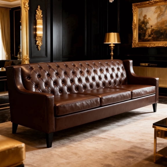 Chalantevo 78.75" Tufted Faux Leather 3-Seater Sofa, PU Chesterfield Couch with Diamond Tufting, for Living Room, Apartment, Brown