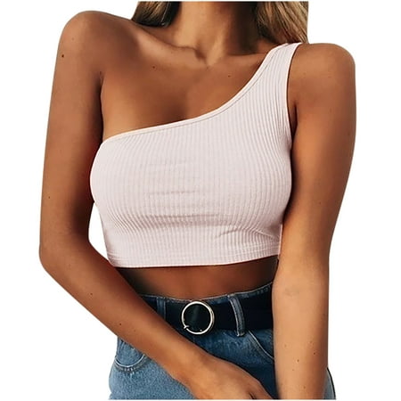 

CYMMPU Women Clothing Women s Sexy Bustier Round Neck Tank Streetwear Cropped Tank Summer Shirts Sleeveless Cami Solid Slim Fit Crop Tops White
