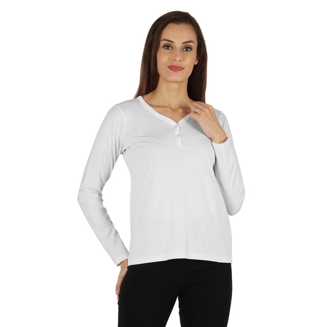 Inkmeso T-shirt Uni à Boutons Henley pour Femmes, T-shirts Décontractés Basiques Longs